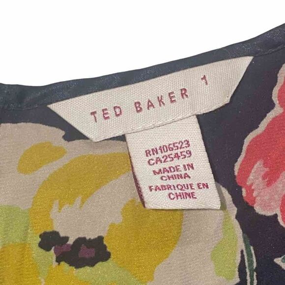 Ted Baker Floral Back Zip Closure Racerback Ruffle Camisole Tee Tshirt Size 1 - Picture 7 of 15